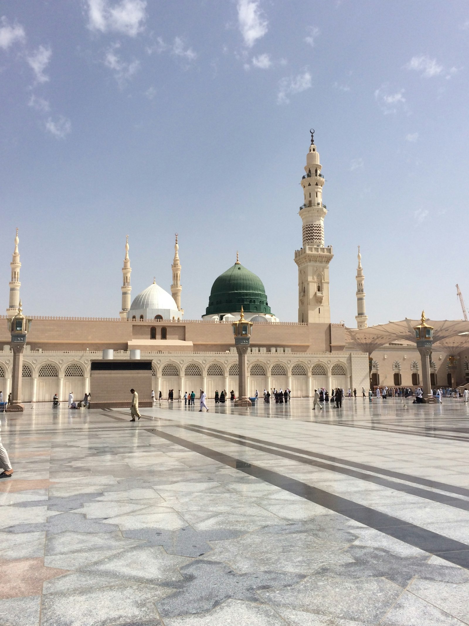 The Prophet's Mosque with its green dome in Madinah at midday